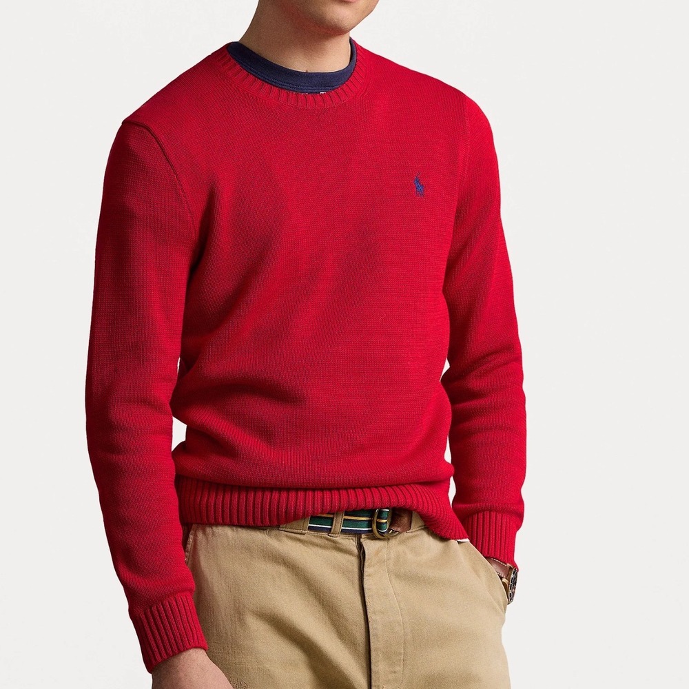 Ralph Lauren NWT Men's Vintage 90's 100% Cotton Red & Navy Ribbed Sweater Large